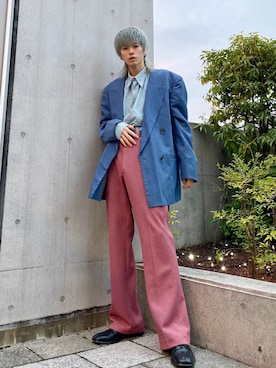 「70s」｜「アイテム（スラックス）」を使った、カナデスタイルさん（メンズ・173cm）の春コーディネート
