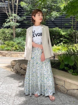 「Tシャツ/カットソー」｜「アイテム（ノーカラージャケット）」を使った、006963さん（レディース・154cm）の春コーディネート