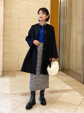 「ベーシック/トラッド」｜「アイテム（ノーカラーコート）」を使った、006963さん（レディース・154cm）の秋コーディネート