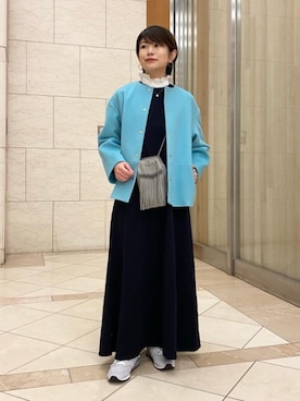 「リラックス」｜「アイテム（ノーカラーコート）」を使った、006963さん（レディース・154cm）の冬コーディネート