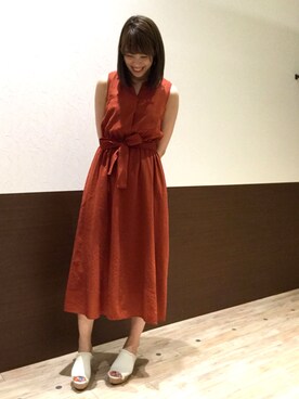 ノースリーブウエストマークワンピースを使ったレディース人気ファッションコーディネート Wear