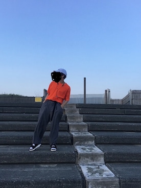 「FILA（フィラ）のアイテム（キャップ）」を使った、おくさん（メンズ・163cm）の夏コーディネート