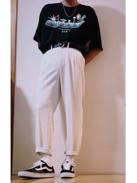 「UNIQLO（ユニクロ）のコットンテーパードアンクルパンツ（丈標準64cm）（その他パンツ）」を使った、t.yoshidaさん（メンズ・175cm）の夏コーディネート