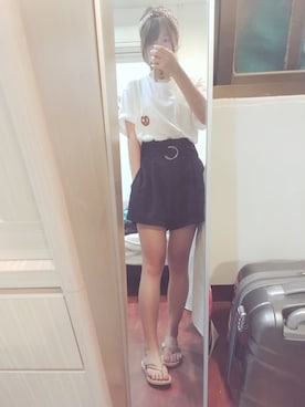 「アイテム（スリッポン、ゴールド系）」を使った、Haru☀️🇹🇼さん（レディース・154cm）の夏コーディネート