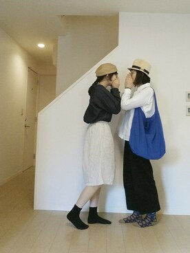 「ストローハット」｜「アイテム（ハンチング/ベレー帽）」を使った、sieluさん（レディース・165cm）の春コーディネート