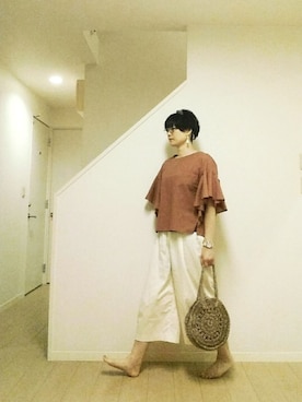 「ラッフルスリーブ」｜「アイテム（アクセサリー）」を使った、sieluさん（レディース・168cm）の夏コーディネート
