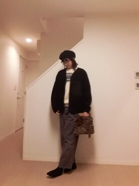 「ジャックパーセル」｜「アイテム（ノーカラージャケット）」を使った、sieluさん（レディース・168cm）の冬コーディネート