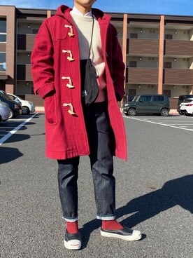 ダッフルコートを使った 赤 のメンズ人気ファッションコーディネート Wear