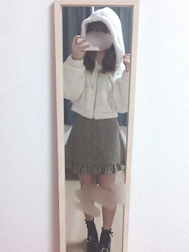 「evelyn（evelyn）のアイテム（その他アウター、ホワイト系）」を使った、りこぴんさん（レディース・154cm）の冬コーディネート