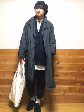 「UNIQLOU」｜「アイテム（ハンチング/ベレー帽）」を使った、シュウトさん（メンズ・178cm）の冬コーディネート