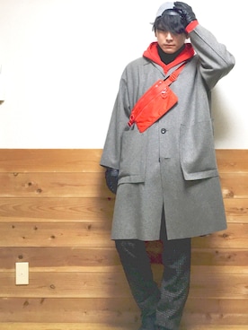 「my beautiful landlet（マイビューティフルランドレット）のアイテム（ステンカラーコート）」を使った、シュウトさん（メンズ・178cm）の冬コーディネート