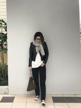 「TODAYFUL（トゥデイフル）のアイテム（ライダースジャケット）」を使った、NAOKA TASHIMAさん（レディース・160cm）の秋コーディネート
