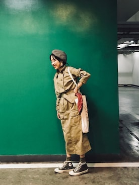 「アイテム（つなぎ/オールインワン、ベージュ系）」を使った、意思さん（レディース・158cm）の春コーディネート