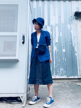 「blue」｜「アイテム（キャップ）」を使った、意思さん（レディース・158cm）の秋コーディネート