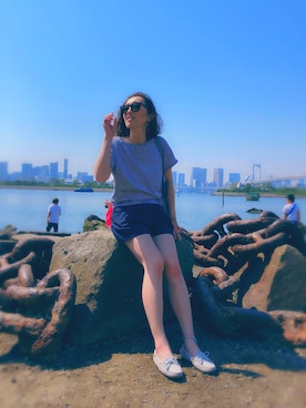 「海」｜「アイテム（モカシン/デッキシューズ）」を使った、UKARI☆さん（レディース・167cm）の春コーディネート