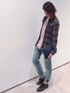 「Guess（ゲス）のアイテム（クラッチバッグ）」を使った、しんさん（メンズ・178cm）の夏コーディネート