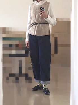 「UNIQLO（ユニクロ）のハイライズワイドストレートジーンズ（デニムパンツ）」を使った、Maiさん（レディース・168cm）の秋コーディネート