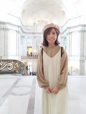 「USA」｜「アイテム（帽子）」を使った、Satomi Lamさん（レディース・155cm）の秋コーディネート