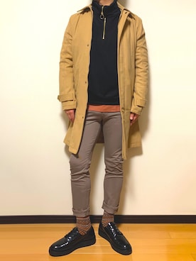「A.S.M（エーエスエム）のアイテム（ステンカラーコート）」を使った、hispecneetさん（メンズ・173cm）の秋コーディネート