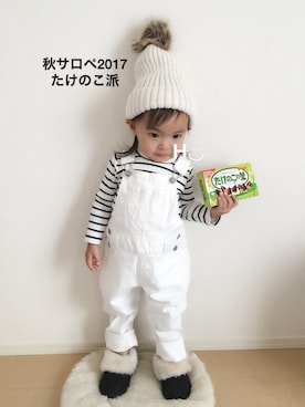 「BRANSHES（ブランシェス）のテレコボーダー長袖Tシャツ（Tシャツ/カットソー）」を使った、はるるん◡̈さん（キッズ・80cm）の秋コーディネート