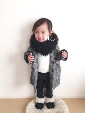 「petit main（プティマイン）のアイテム（チェスターコート）」を使った、はるるん◡̈さん（キッズ・80cm）の冬コーディネート