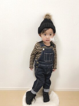 「アイテム（その他トップス、ブラウン系）」を使った、はるるん◡̈さん（キッズ・80cm）の冬コーディネート