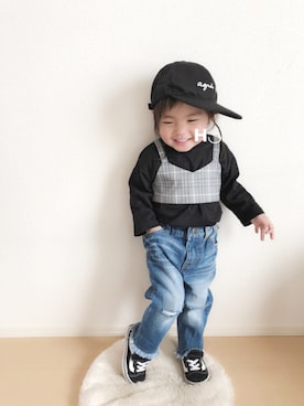 「アニエスベー」｜「アイテム（シャツワンピース）」を使った、はるるん◡̈さん（キッズ・80cm）の冬コーディネート