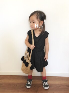 「petit main（プティマイン）のアイテム（かごバッグ）」を使った、はるるん◡̈さん（キッズ・80cm）の夏コーディネート