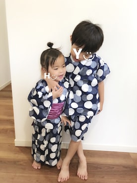 「apres les cours（アプレレクール）のアイテム（浴衣）」を使った、はるるん◡̈さん（キッズ・80cm）の夏コーディネート