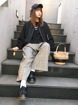 「OLIVE des OLIVE（オリーブデオリーブ）のアイテム（帽子）」を使った、村田倫子さん（レディース・163cm）の冬コーディネート