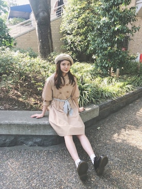 「Casselini（キャセリーニ）のアイテム（ハンチング/ベレー帽）」を使った、村田倫子さん（レディース・163cm）の春コーディネート