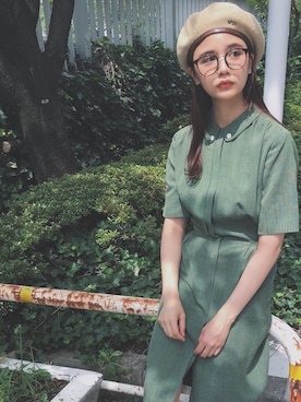 「Casselini（キャセリーニ）のアイテム（ハンチング/ベレー帽）」を使った、村田倫子さん（レディース・163cm）の秋コーディネート