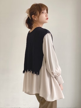 「ドッキングブラウス」｜村田倫子さん（レディース・163cm）の冬コーディネート