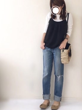 「niko and...（ニコアンド）のオリジナル ミニラインテープカゴバッグ【niko and...】（かごバッグ）」を使った、Ayako  さん（レディース・150cm）の春コーディネート