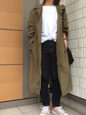 「zozoデニム」｜「アイテム（ステンカラーコート）」を使った、Ayako  さん（レディース・150cm）の春コーディネート