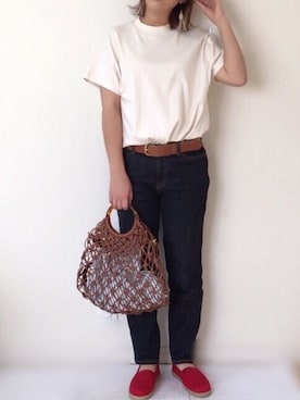 「ZOZO（ゾゾ）のスリムテーパードデニムパンツ［WOMEN］（デニムパンツ）」を使った、Ayako  さん（レディース・150cm）の春コーディネート