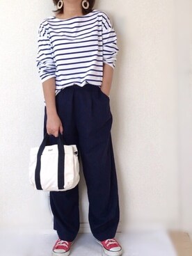 「niko and...（ニコアンド）のCLEARリネンレーヨンワイドパンツ（その他パンツ）」を使った、Ayako  さん（レディース・150cm）の春コーディネート