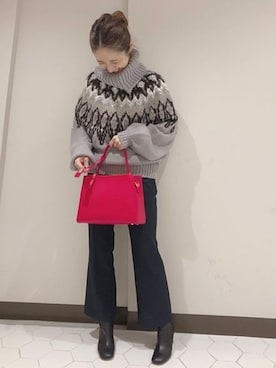 「アイテム（トートバッグ、レッド系）」を使った、naokoさん（レディース・158cm）の秋コーディネート