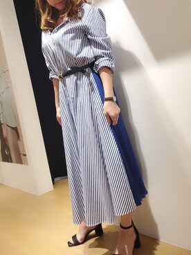 「プリーツ」｜「アイテム（シャツワンピース）」を使った、真理さん（レディース・158cm）の秋コーディネート