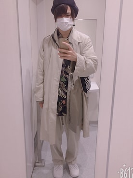 「no brand（ノーブランド）のアイテム（ステンカラーコート）」を使った、ミヤさんさん（メンズ・175cm）の秋コーディネート