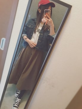 「tk.TAKEO KIKUCHI（ティーケータケオキクチ）のアイテム（キャップ）」を使った、모모🍓momoさん（レディース・154cm）の春コーディネート