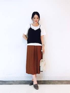 「スカラップ」｜「アイテム（キャミソール）」を使った、kameさん（レディース・158cm）の夏コーディネート