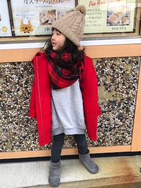 「GAP（ギャップ）のアイテム（ダッフルコート）」を使った、MAMACO☺︎さん（キッズ・110cm）の冬コーディネート
