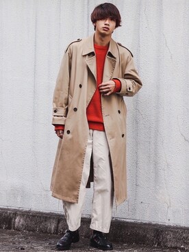 「JUNRED（ジュンレッド）のアイテム（トレンチコート）」を使った、Ryotaさん（メンズ・176cm）の冬コーディネート