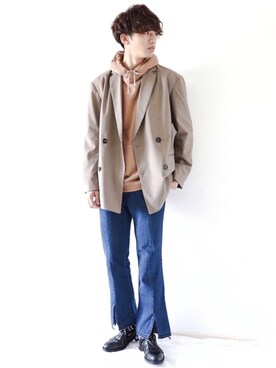 「ダブルジャケット」｜「アイテム（その他アウター）」を使った、Ryotaさん（メンズ・176cm）の冬コーディネート