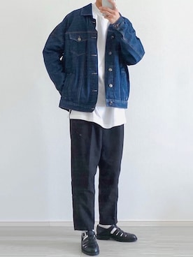「部屋撮り」｜「アイテム（デニムジャケット）」を使った、Ryotaさん（メンズ・176cm）の春コーディネート