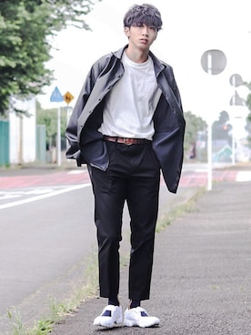 「UNIQLO（ユニクロ）のMEN イージースマートスタイルパンツ（ウールライク）（その他パンツ）」を使った、Ryotaさん（メンズ・176cm）の春コーディネート