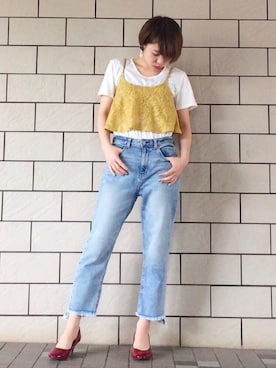 「カットオフ」｜「アイテム（キャミソール）」を使った、さこさん（レディース・162cm）の春コーディネート