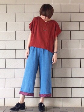 「刺繍」｜「アイテム（ブーティ）」を使った、さこさん（レディース・162cm）の春コーディネート