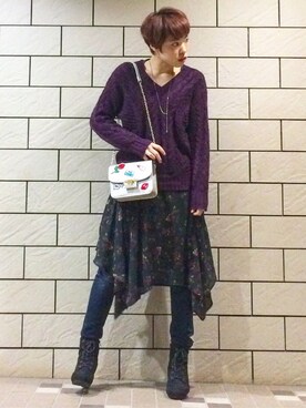 「Honeys（ハニーズ）のアイテム（ブーティ）」を使った、さこさん（レディース・162cm）の冬コーディネート